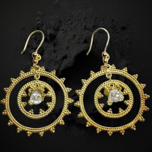 Dangle Crystal drop 18K Gold over SILVER Earrings
